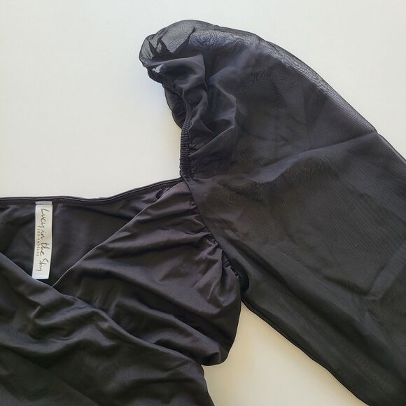 Lucy In The Sky Wrap Dress Medium Black Lexi Ruffle Balloon Sleeve Cocktail - Picture 3 of 12